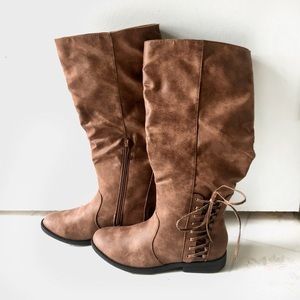 Faux Leather Laced Boots